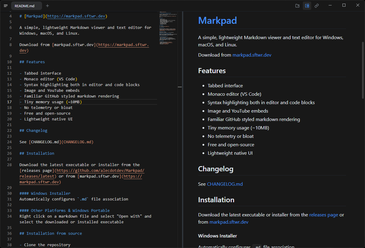 Markpad Editor Interface