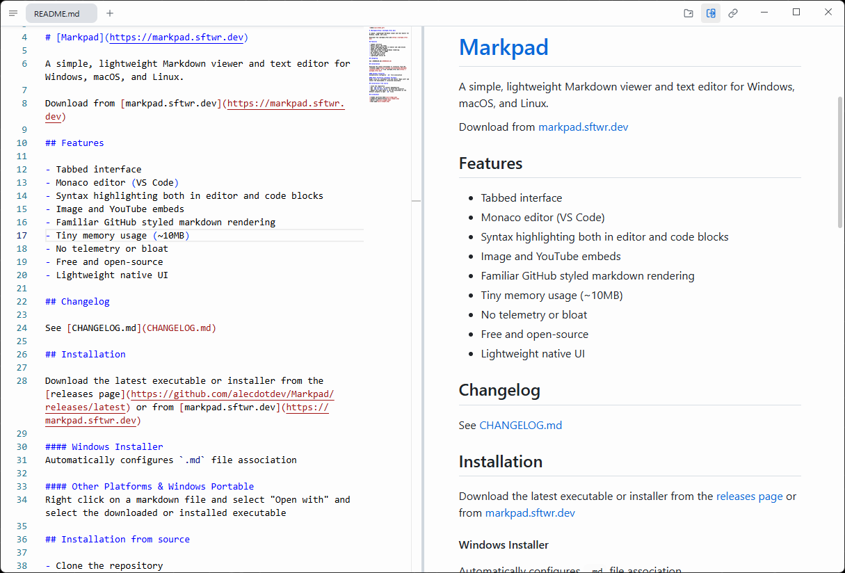 Markpad Editor Interface